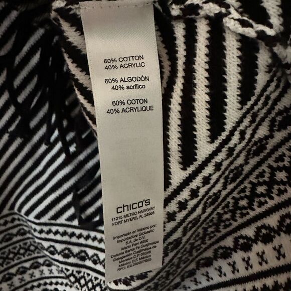 Chicos Ski Trails Demi Jacquard Black White Open Cardigan Tassles Size 0 - XS - Picture 6 of 6